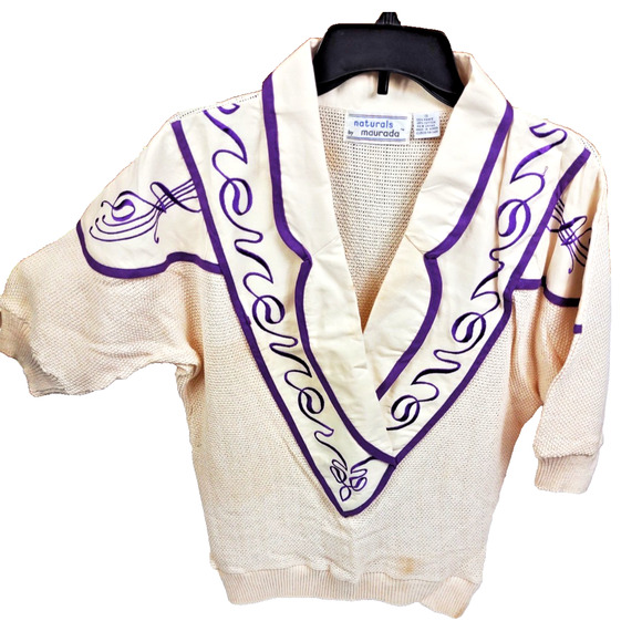 Vintage Maurada Embroidered Open Weave Crochet Coverup Sweater 80's Small Ramie - Picture 12 of 12